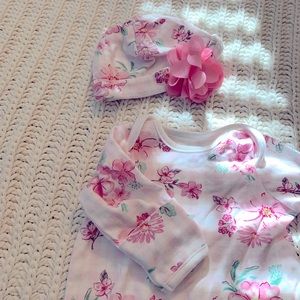 0-3 month, newborn gown with matching hat